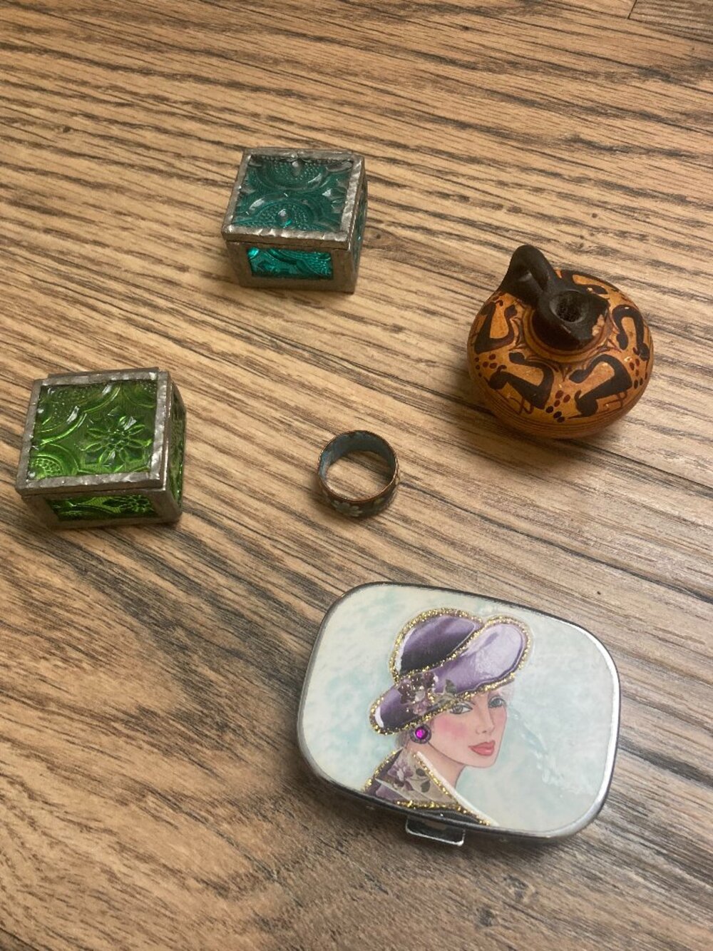 Vintage Style Trinket Jewelry Box Lot 5 Pieces Mini Vase Ring Decorative